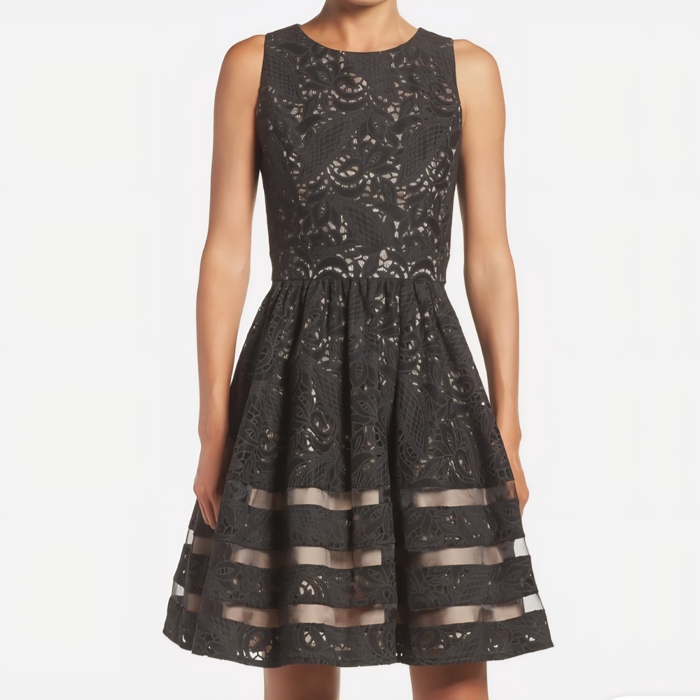 Eliza J Black Lace Midi Dress sheer prom party resort